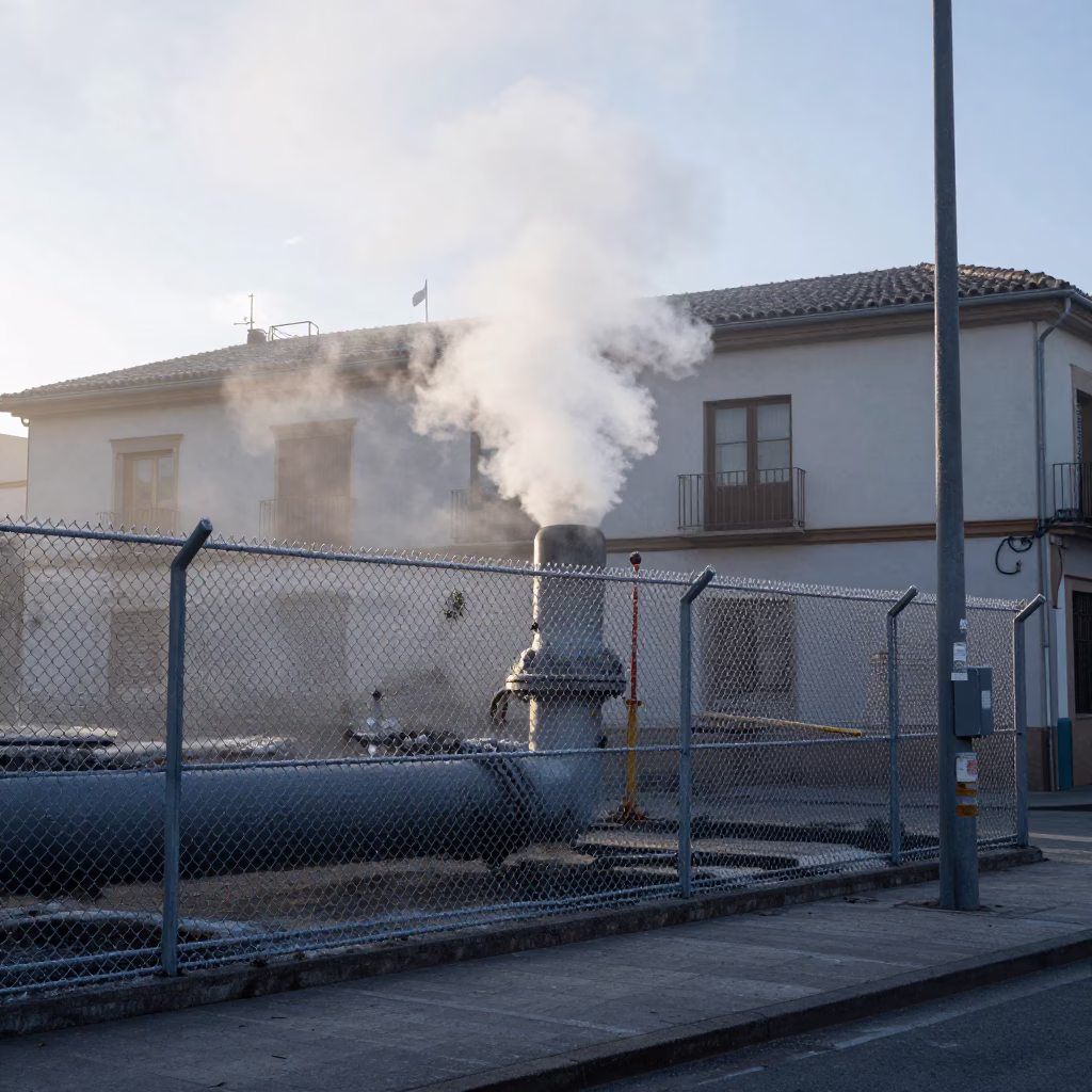 Early Morning Granada Street Scene with Steaming District Heating Pipes and Traditional Spanish Breakfast in in Granada, Spain
