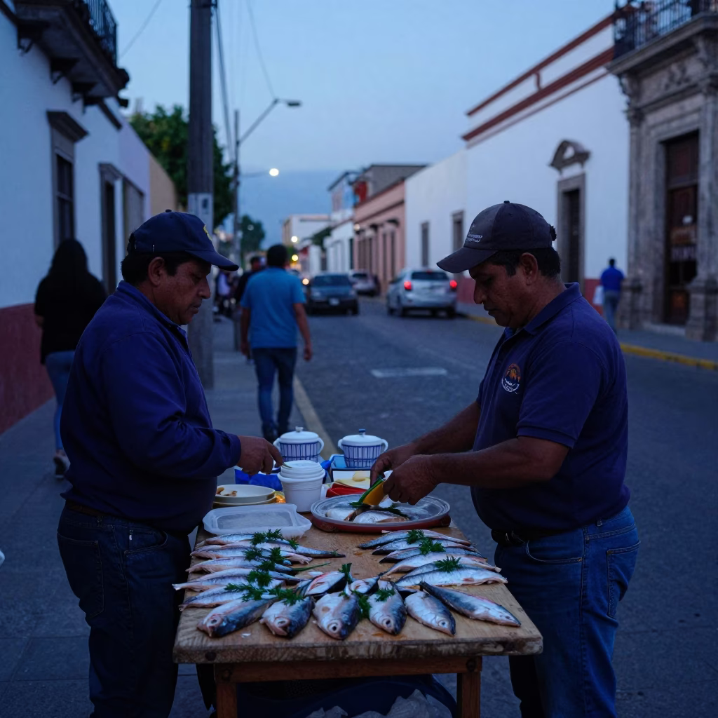 Early Morning Guadalajara Street Scene with Local Vendor and Colorful Details in in Guadalajara, Mexico