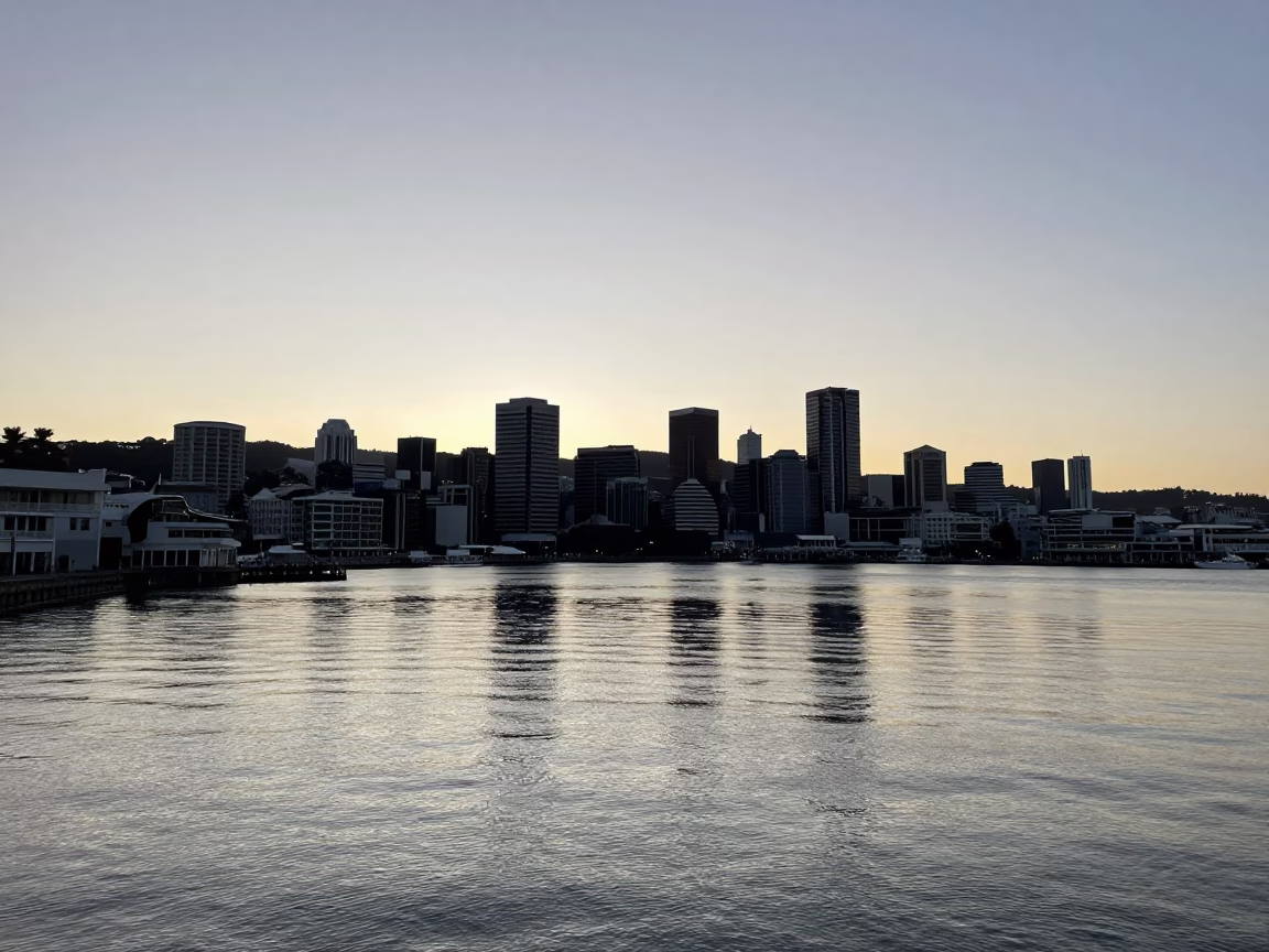 Early Morning Harbour View of Wellington New Zealand Skyline and Waterfront in in Wellington, New Zealand
