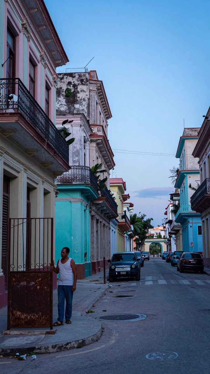 Early Morning Havana Cuba Street Scene with Colorful Colonial Architecture and Local Life in in Havana, Cuba