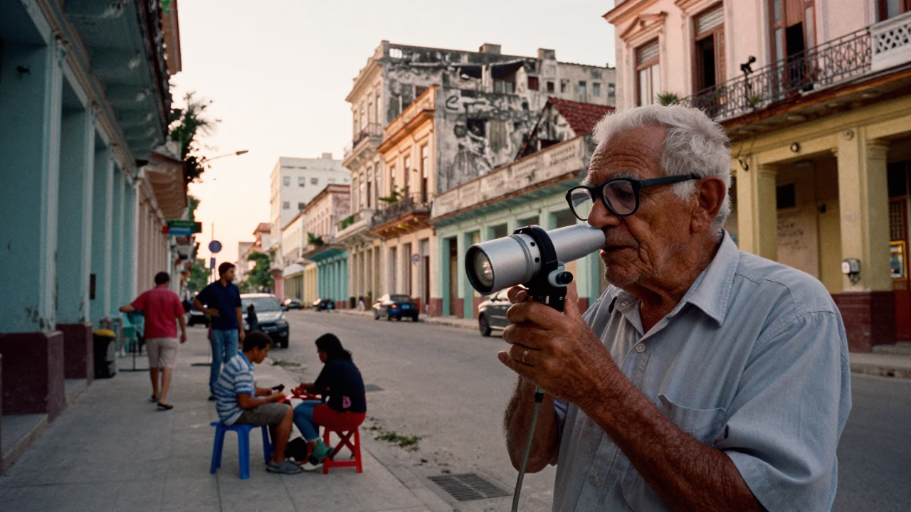 Early Morning Havana Cuba Street Scene with Retired Astronomer and Domino Box in in Havana, Cuba