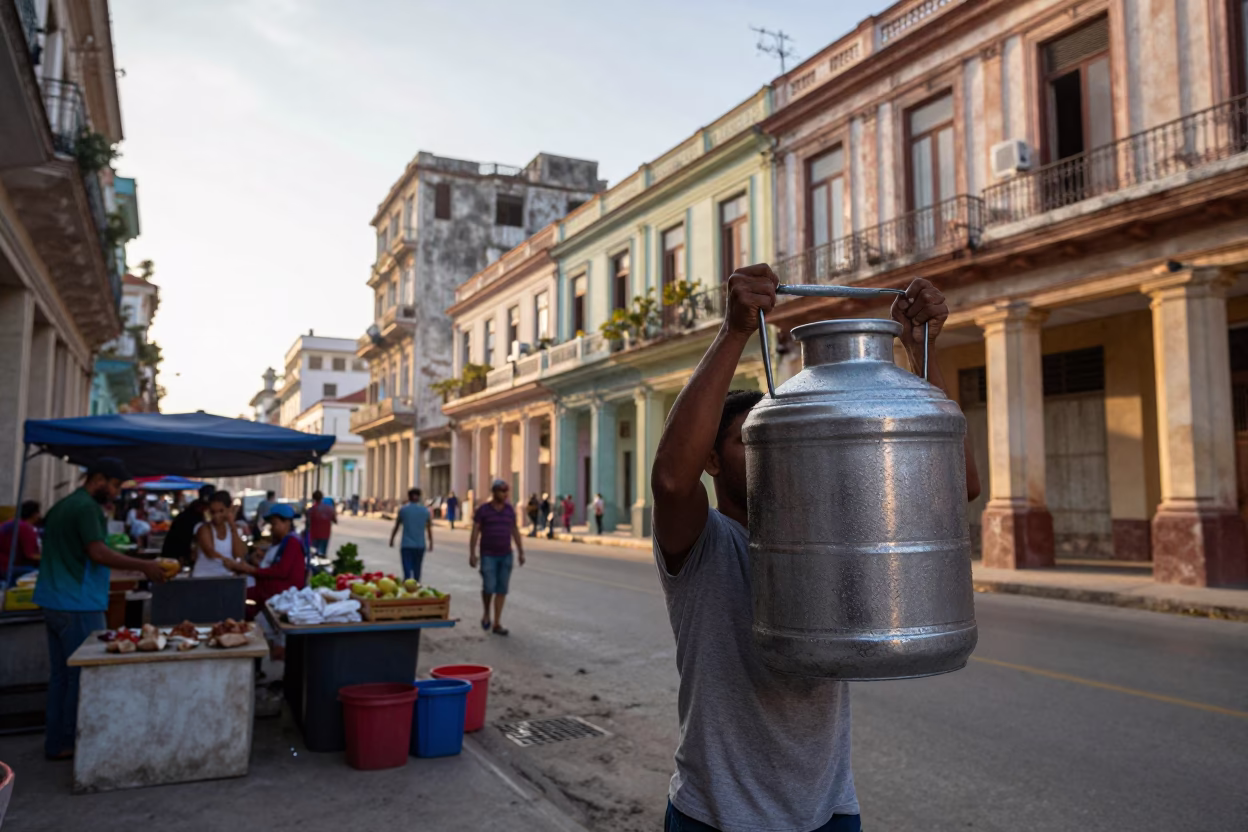 Early Morning Havana Street Scene with Condensation on Metal Handle in in Havana, Cuba