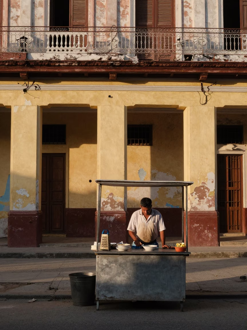 Early Morning Havana Street Scene with Grater and Soup Bowls in in Havana, Cuba