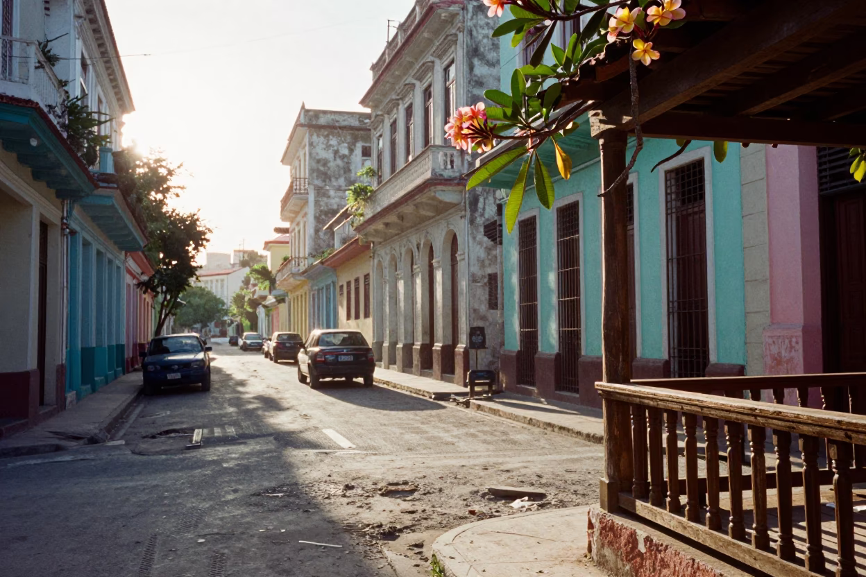 Early Morning Havana Street Scene with Sunlight and Local Details in in Havana, Cuba