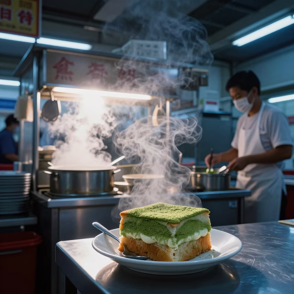 Early Morning Hawker Centre Singapore Rye Bread Dessert Matcha Whisking Before Sunrise in in Singapore, Singapore