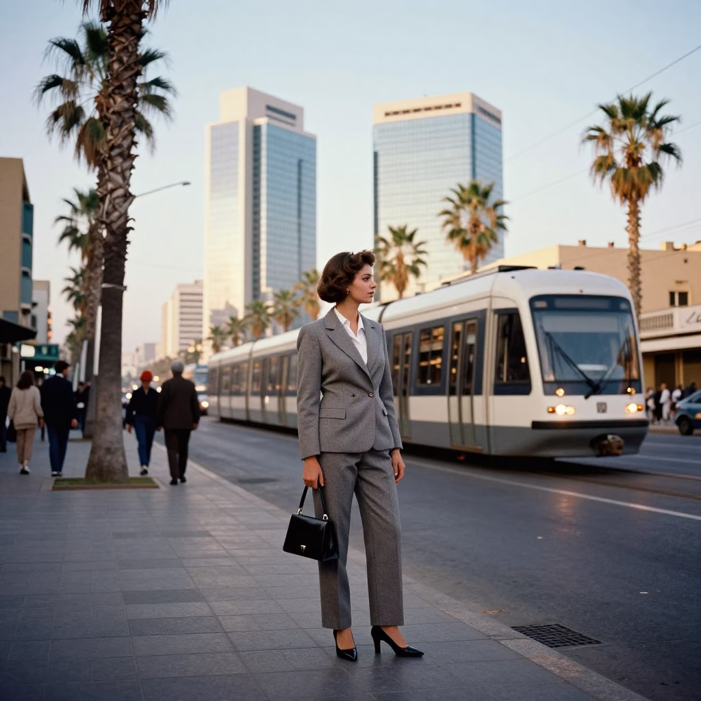 Early Morning High Fashion Street Style in Casablanca Morocco with Monorail in in Casablanca, Morocco