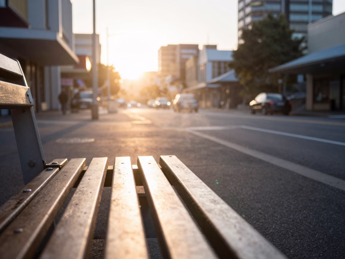 Early Morning Hobart Street Scene with Steam Haze and Urban Details in in Hobart, Tasmania, Australia