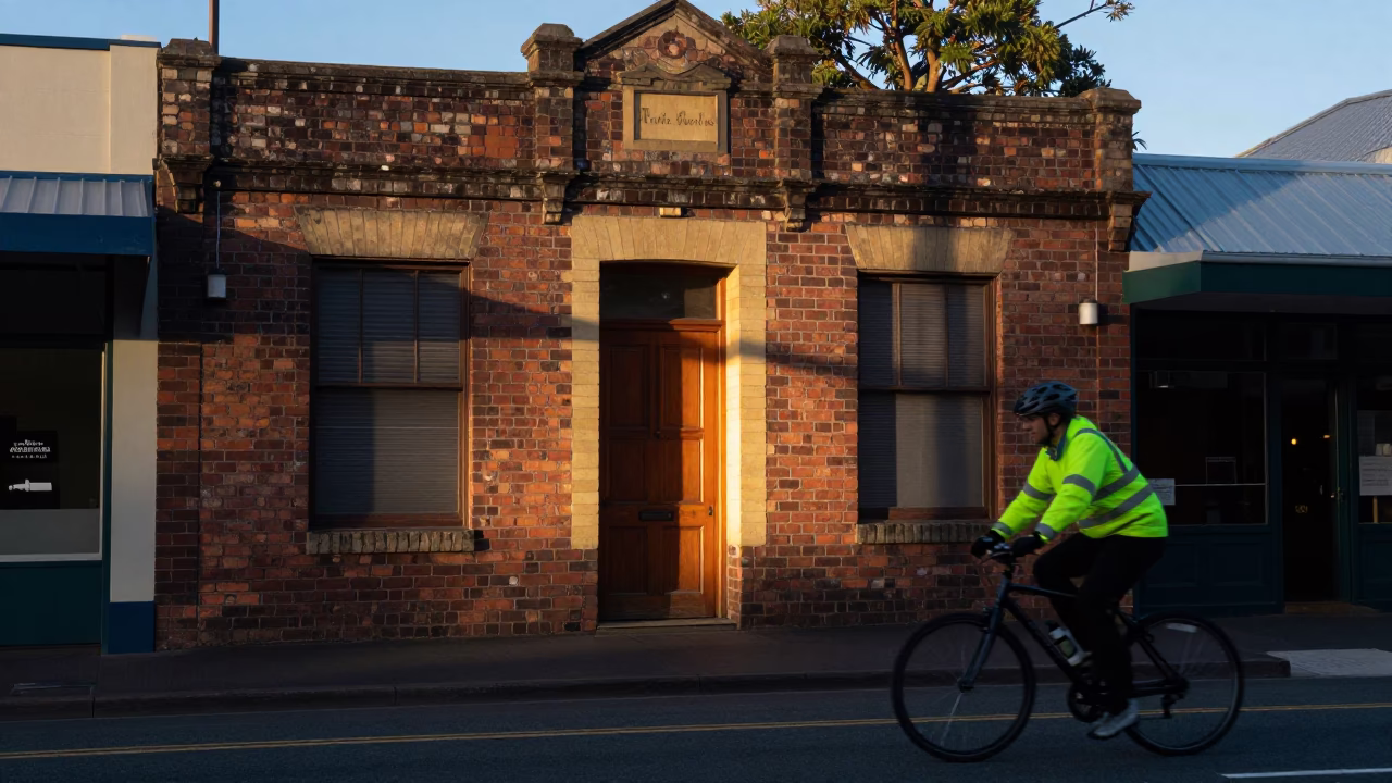 Early Morning Hobart Tasmania Street Scene with Sunlight and Local Details in in Hobart, Tasmania, Australia