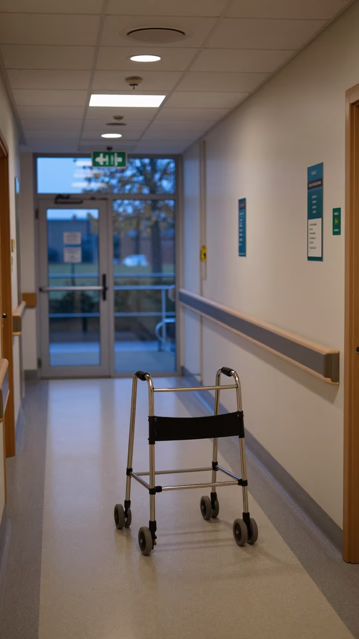 Early Morning Hospital Walker Bay with Muted Reflections in inside a hospital corridor near South Bank, London