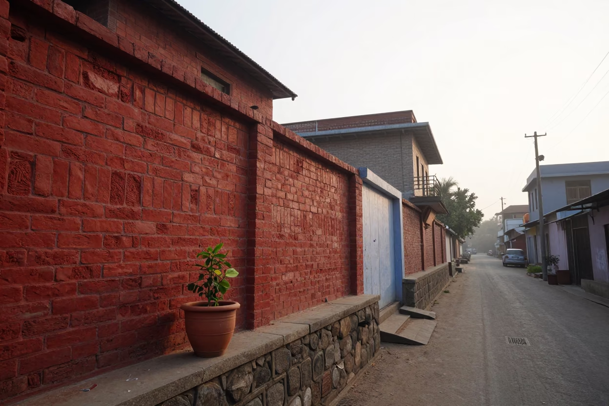 Early Morning Hyderabad Street Scene with Flowerpot and Soap Bottle in in Hyderabad, India