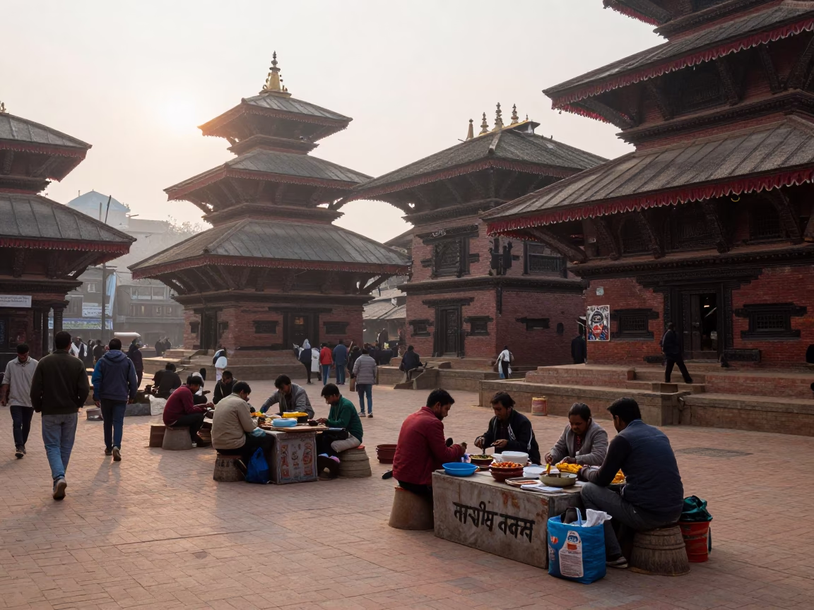 Early Morning in Kathmandu at The Early Morning Light in in Kathmandu, Nepal
