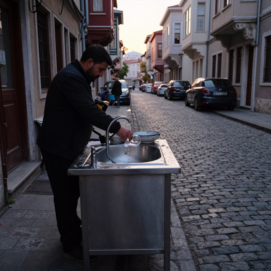 Early Morning Istanbul Street Scene with Brushed Steel and Local Details in in Istanbul, Turkey
