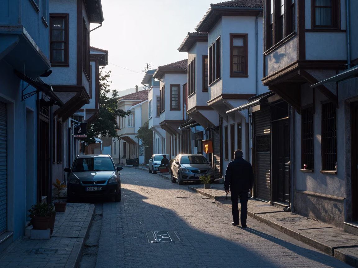 Early Morning Izmir Street Scene with Sunlight and Local Details in in Izmir, Turkey