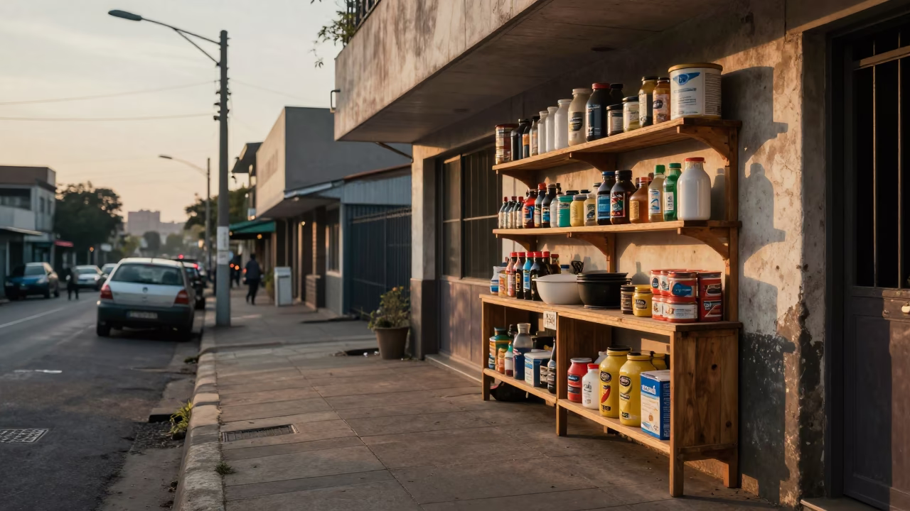 Early Morning Johannesburg Street Scene with Kitchen Shelves and Mechanical Pencil in in Johannesburg, South Africa