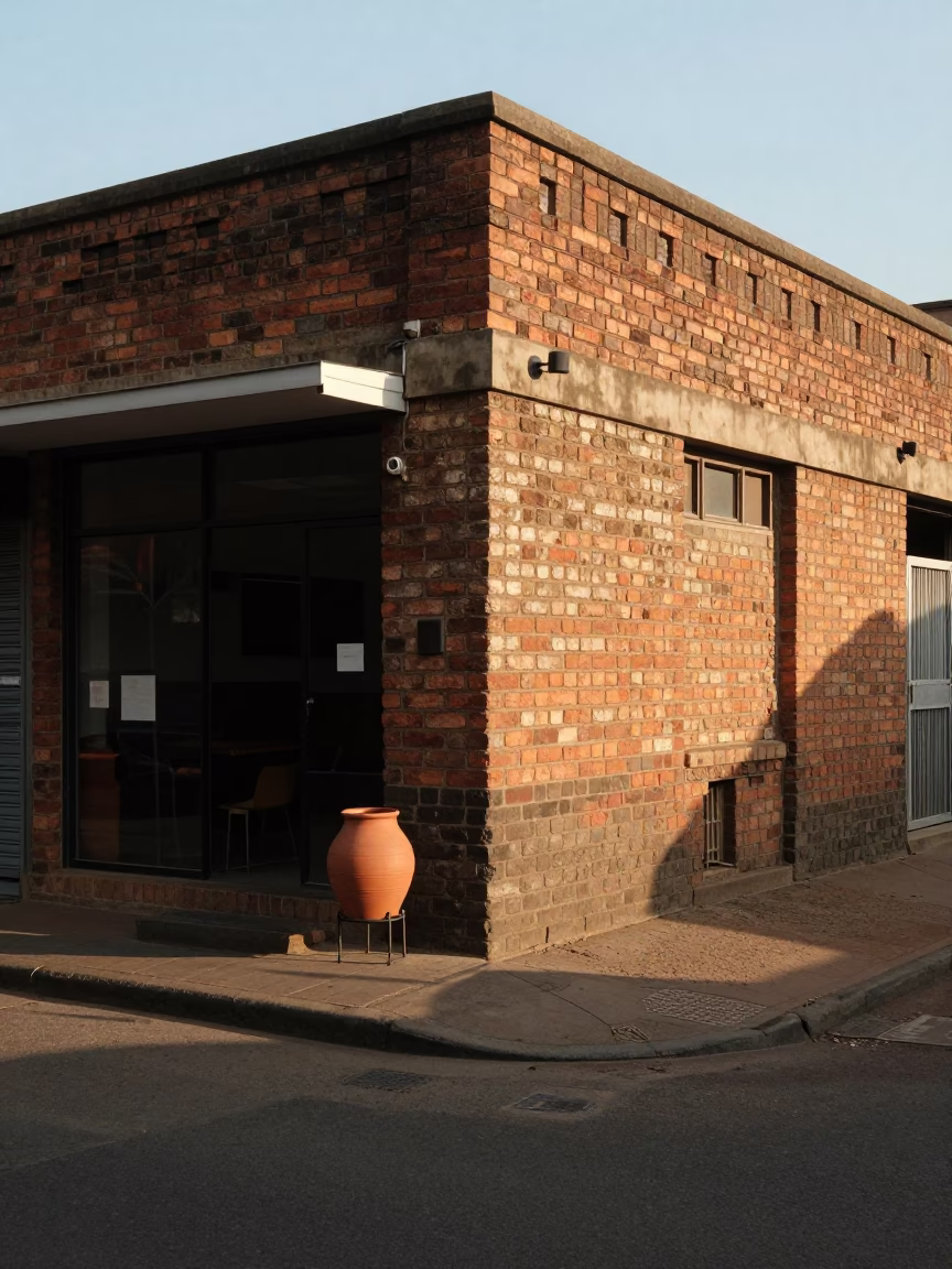Early Morning Johannesburg Street Scene with Terracotta Pot and Highway Flyover in in Johannesburg, South Africa