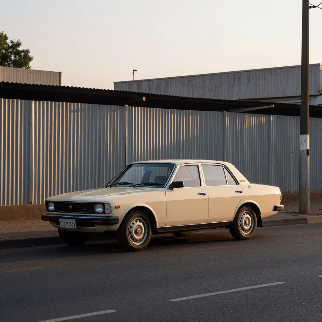Early Morning Johannesburg Street Scene with Vintage Car and Urban Architecture in in Johannesburg, South Africa