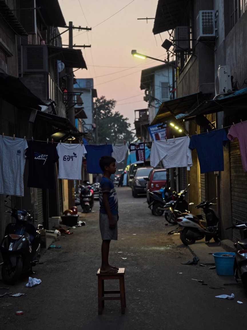 Early Morning Kolkata Street Scene with Laundry Pins and Doorknob Detail in in Kolkata, India