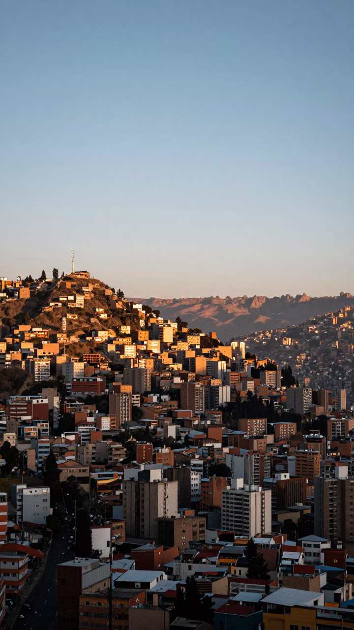 Early Morning La Paz Bolivia Skyline with Chijini Hill and Urban Density in in La Paz, Bolivia