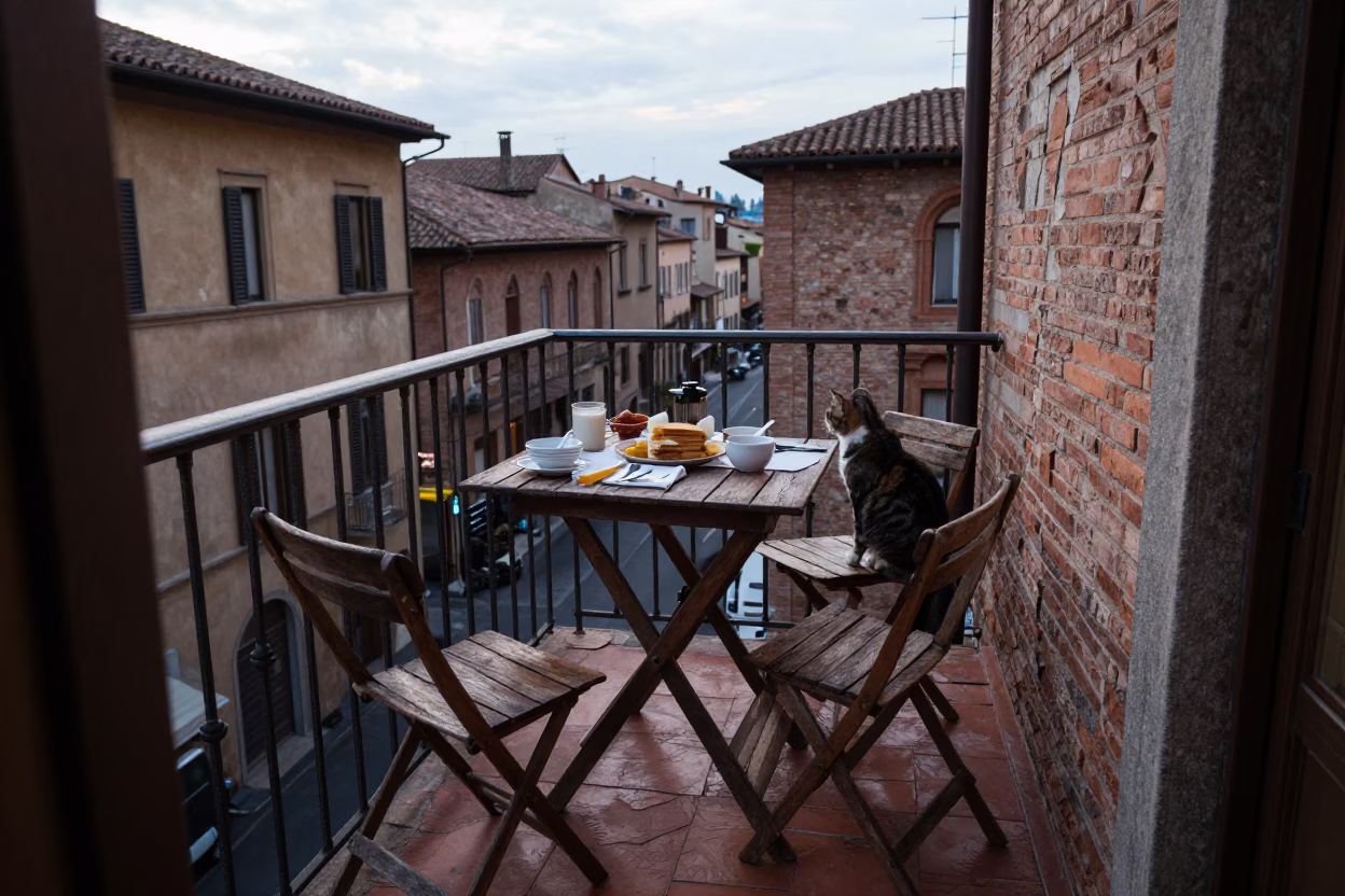 Early Morning Light on Breakfast in in Bologna, Italy
