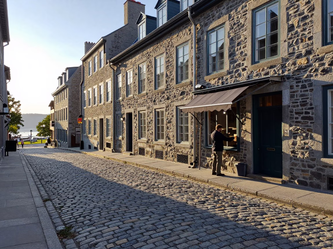Early Morning Light on Cobblestone Streets of Old Quebec City Quebec Canada in in Quebec City, Quebec, Canada