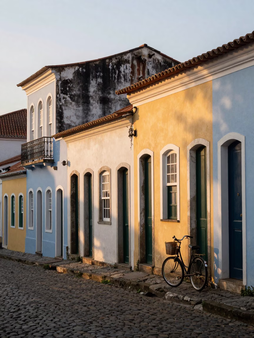 Early Morning Light on Colorful Colonial Facades in Salvador Bahia Brazil Street Scene in in Salvador, Brazil