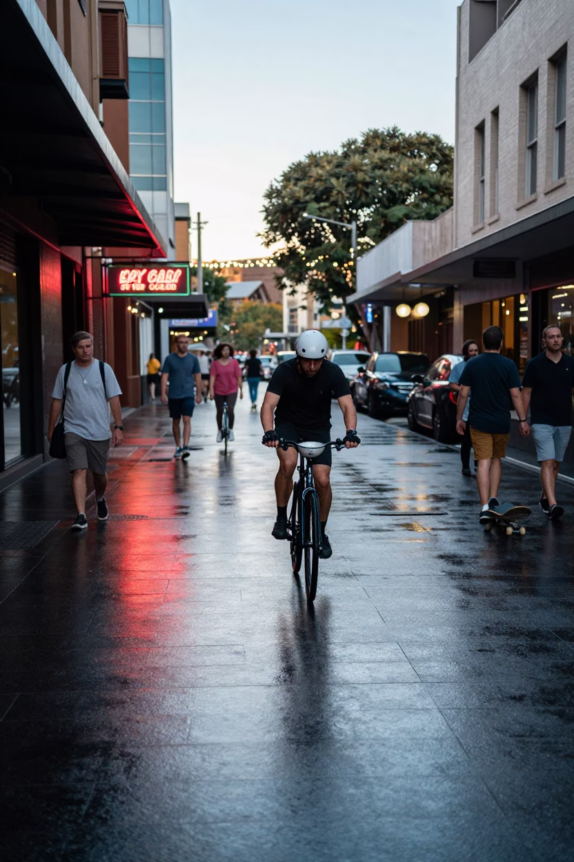 Early Morning Light on Cyclist in in Sydney, New South Wales, Australia
