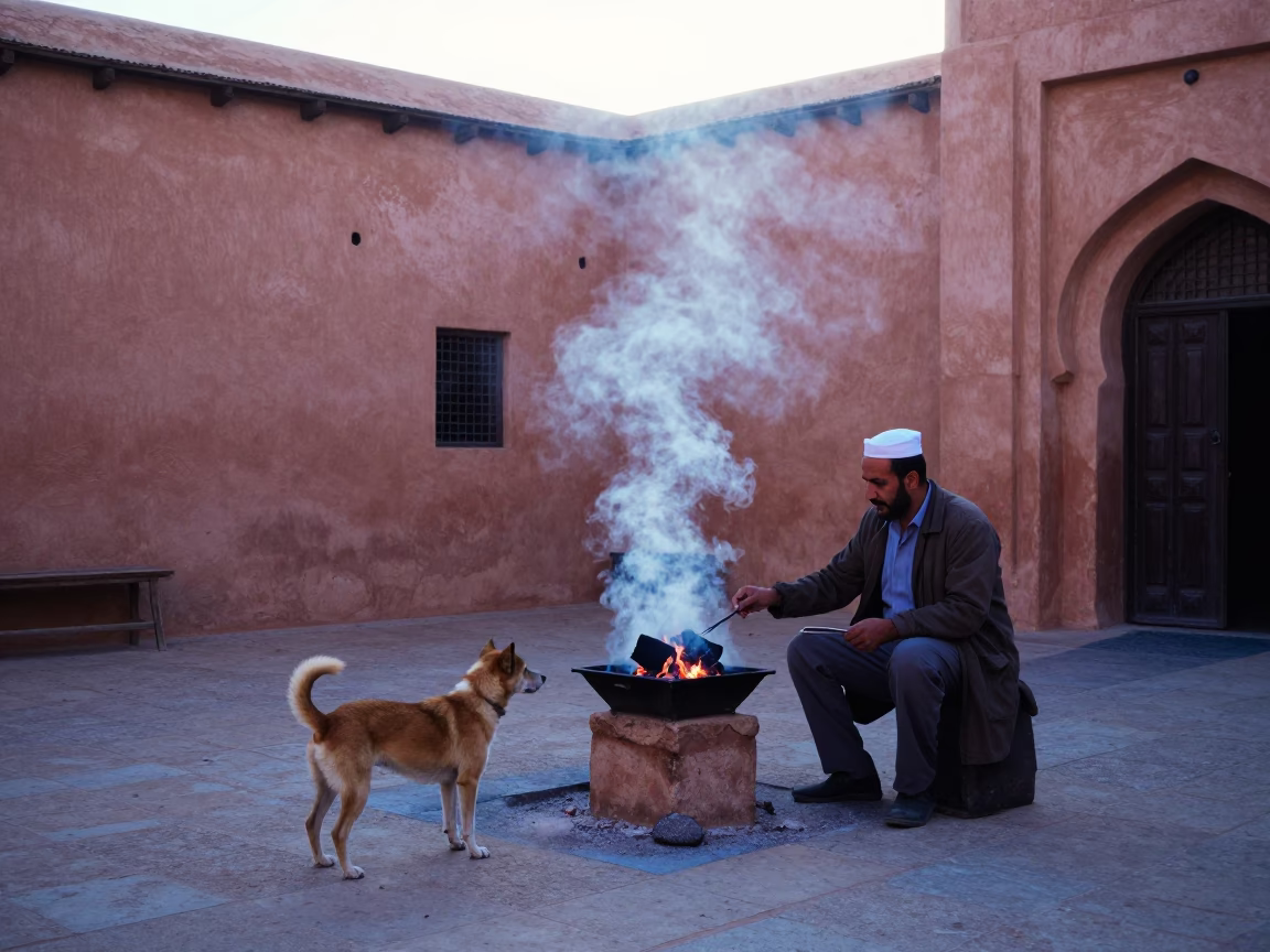 Early Morning Light on Dog in Marrakech in in Marrakech, Morocco