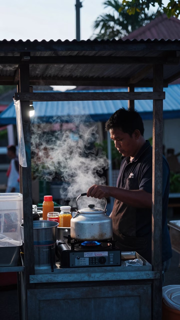 Early Morning Light on Food Stall in Denpasar in in Denpasar, Indonesia