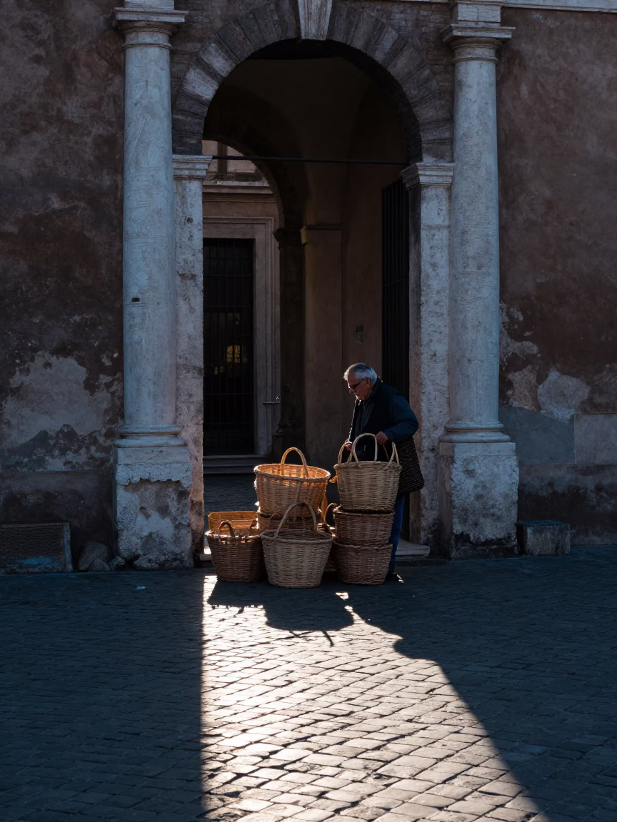 Early Morning Light on Glazed Ceramic in Rome in in Rome, Italy