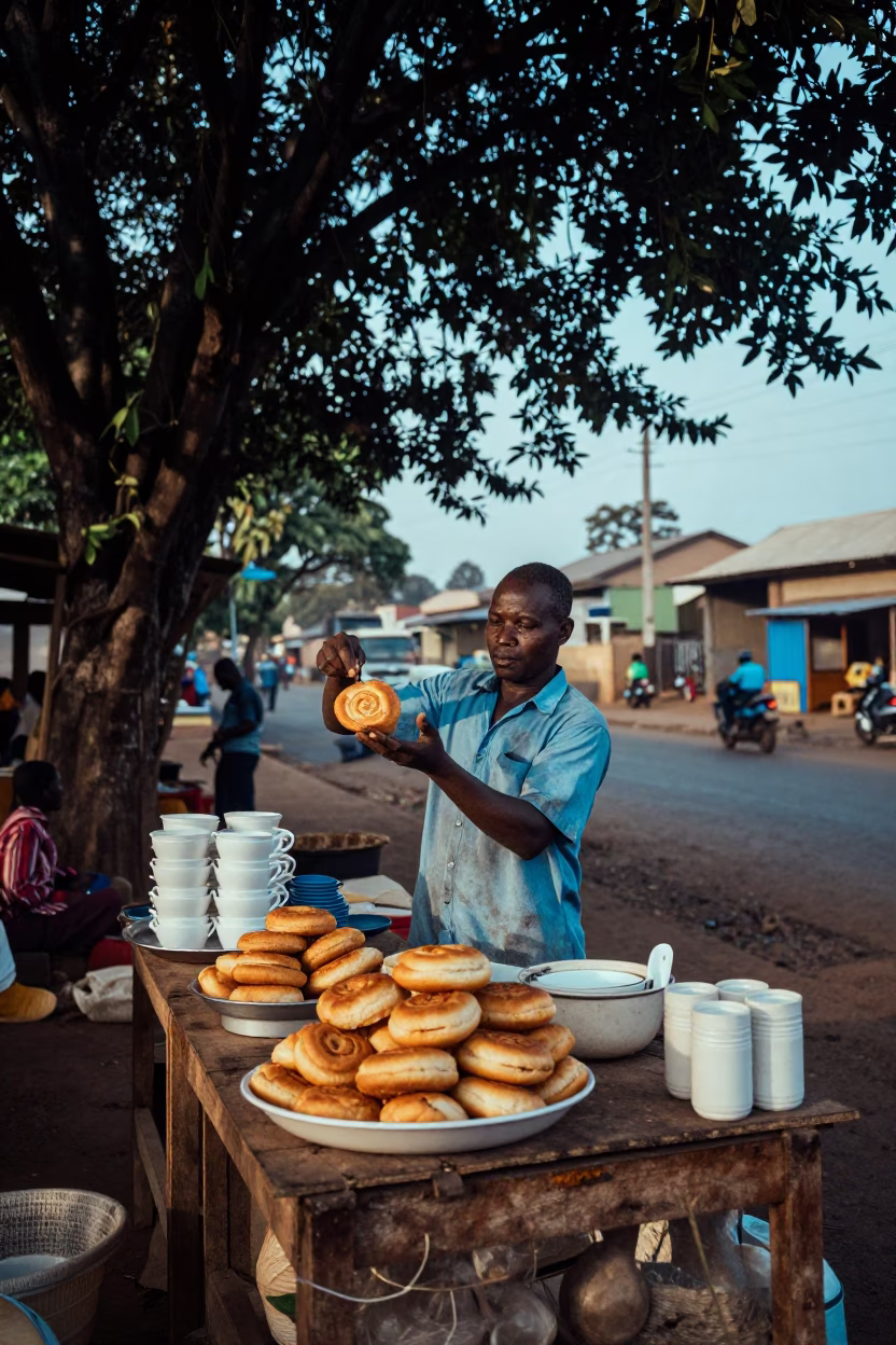 Early Morning Light on Mandazi in Nairobi in in Nairobi, Kenya