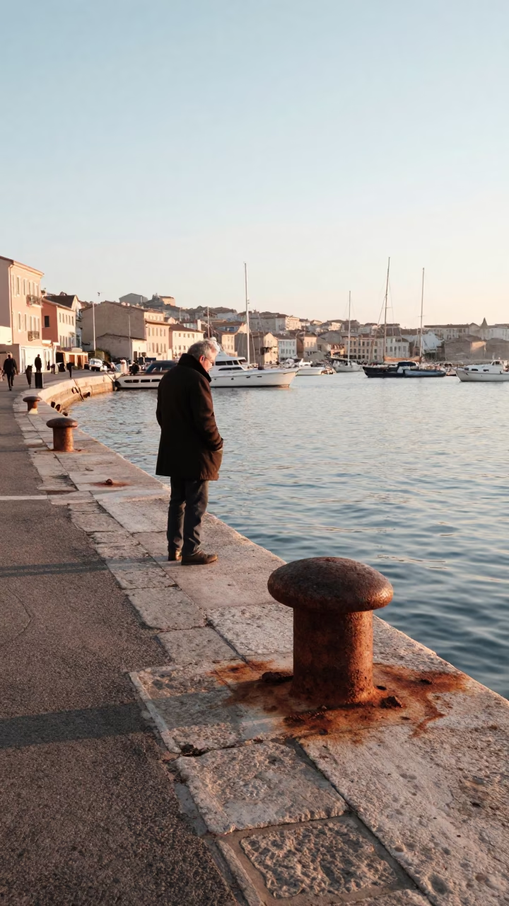 Early Morning Light on Marseille Old Port Stone Quays and Harbor Details in in Marseille, France
