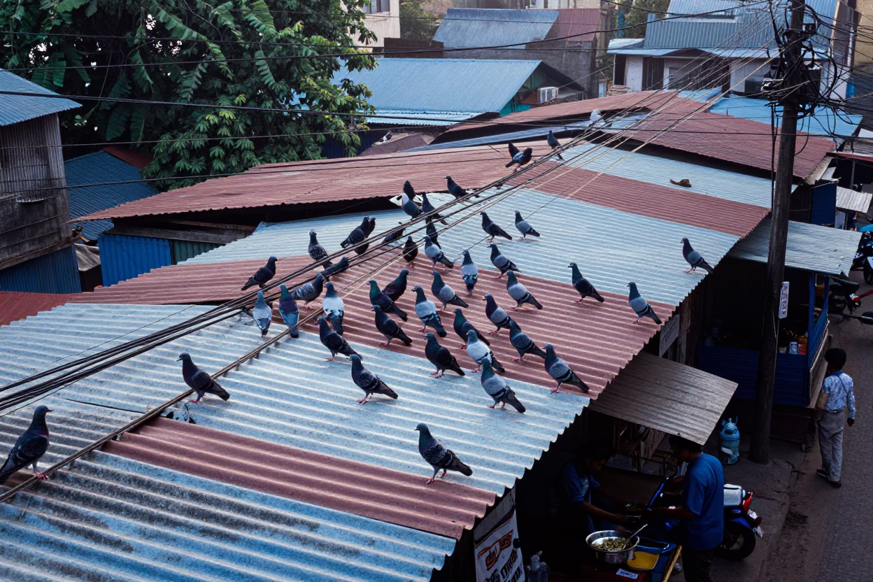Early Morning Light on Pigeons in Kolkata in in Kolkata, India