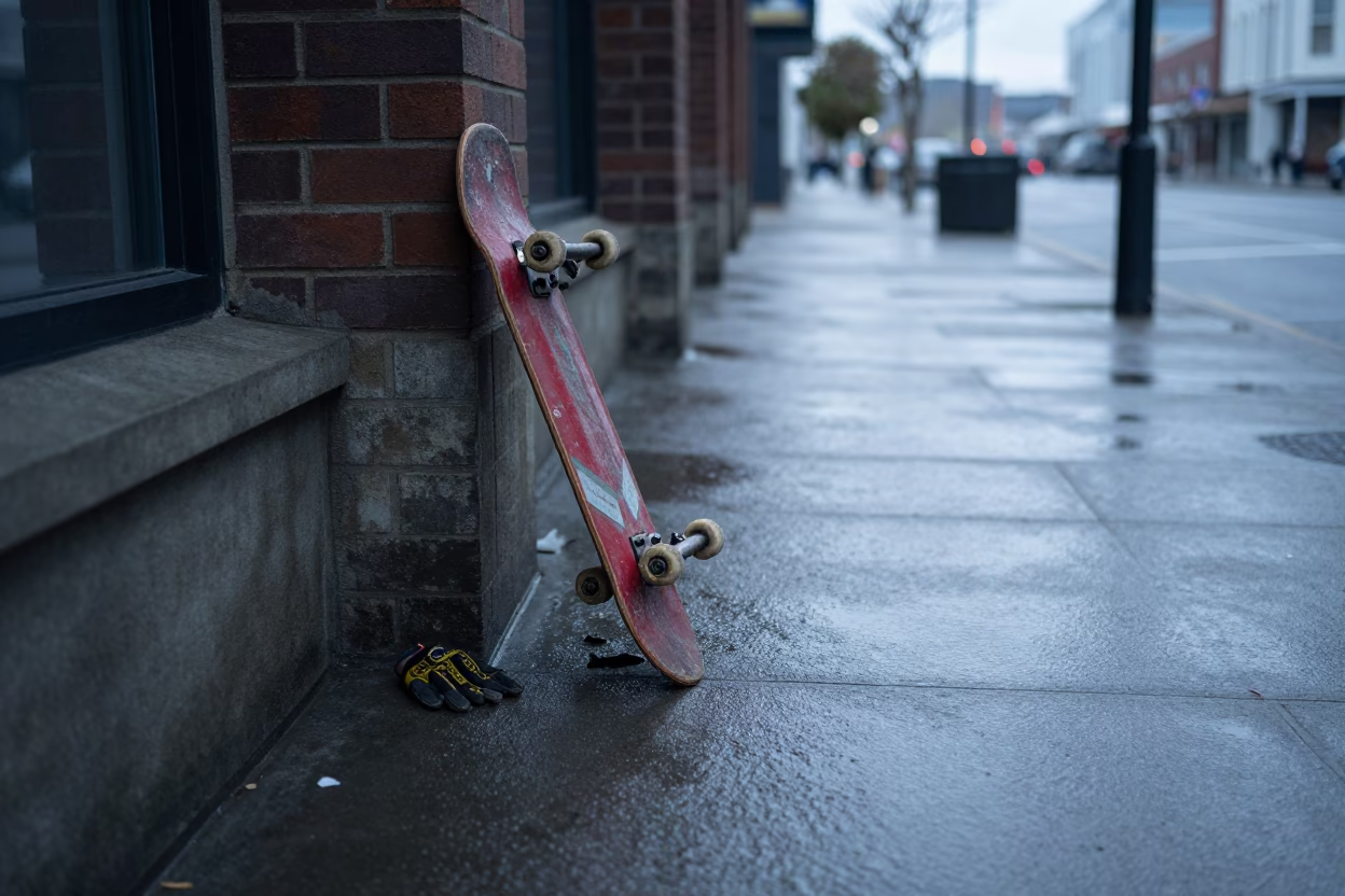 Early Morning Light on Skateboard in Christchurch in in Christchurch, New Zealand