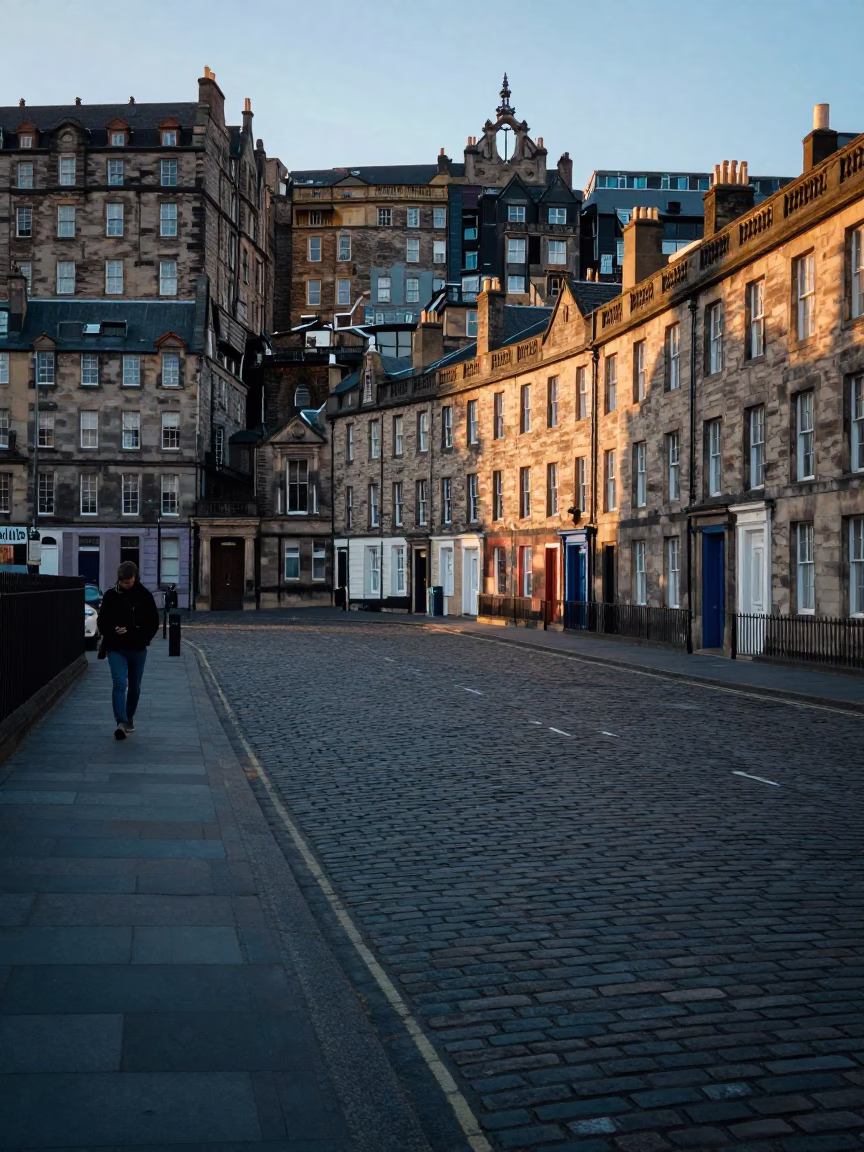 Early Morning Light on Street Scene in Edinburgh in in Edinburgh, United Kingdom