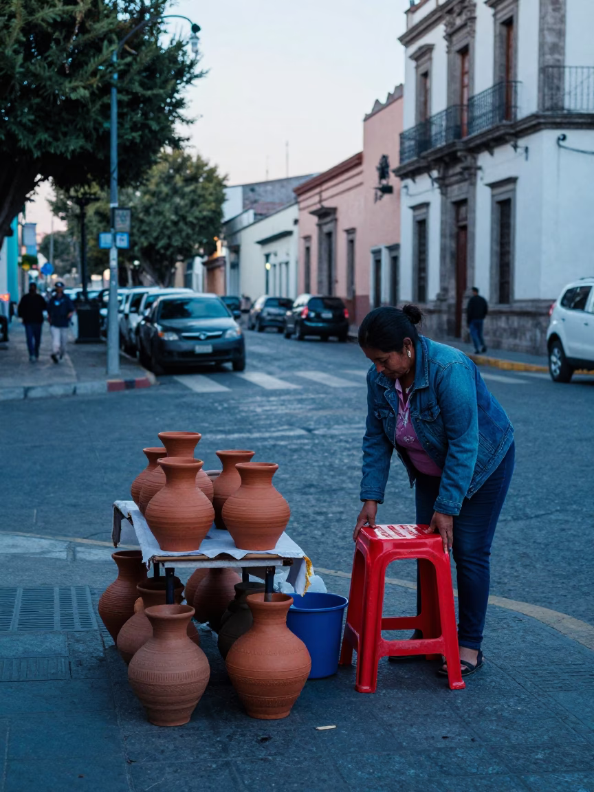 Early Morning Light on Street Stall in Mexico City in in Mexico City, Mexico