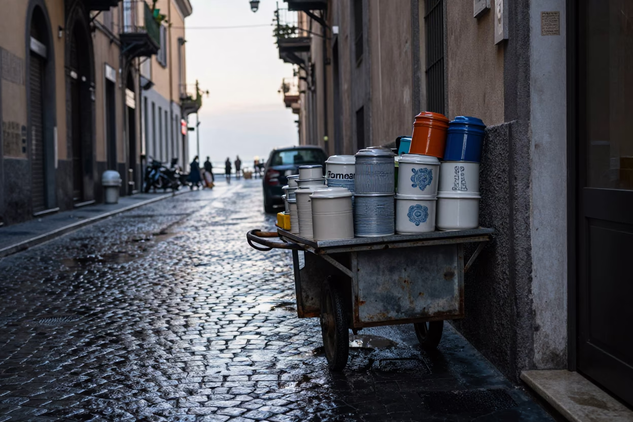 Early Morning Light on Supplies in Naples in in Naples, Italy