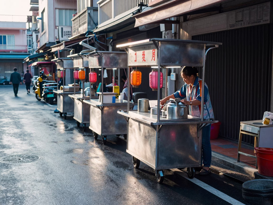 Early Morning Light on Vendor in Tainan in in Tainan, Taiwan