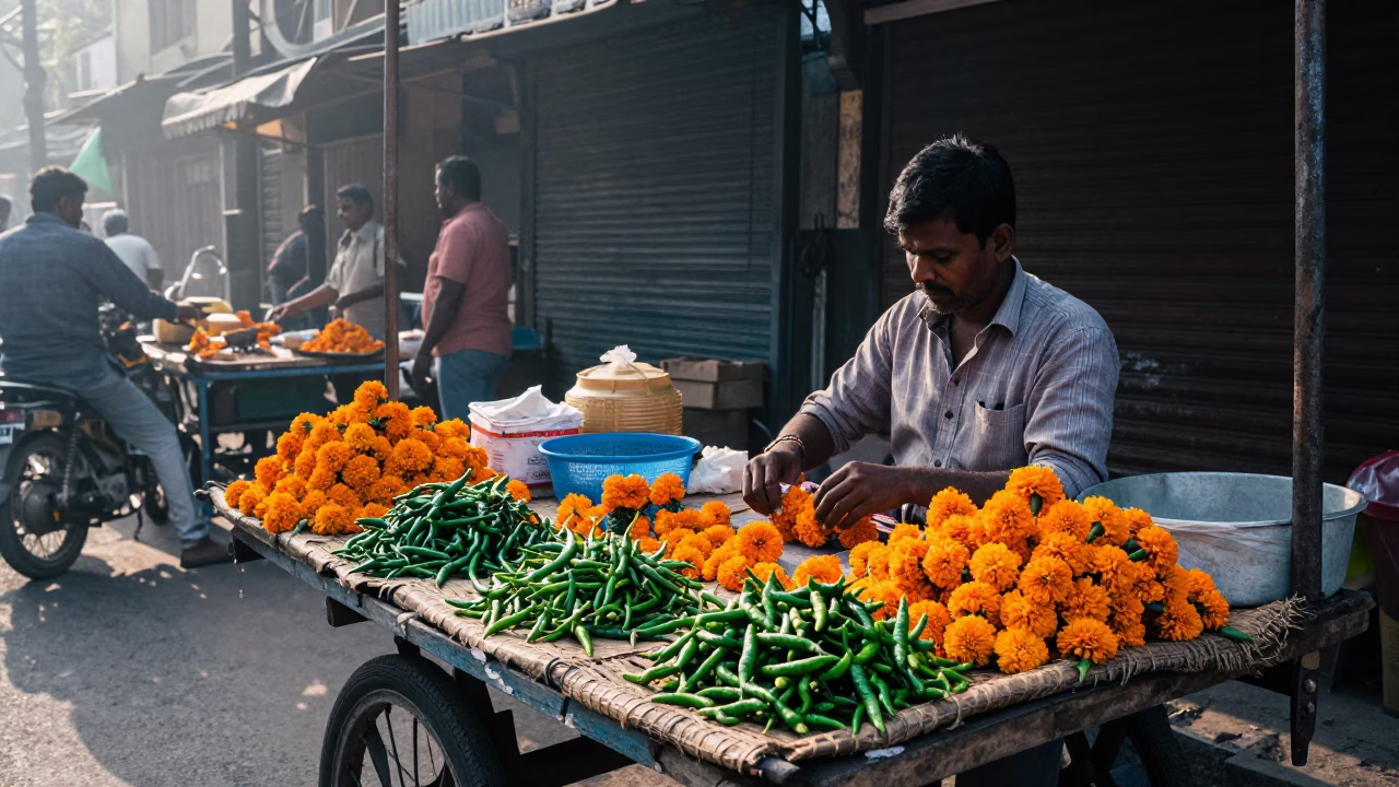 Early Morning Light on Vendor Stall in Mumbai in in Mumbai, India