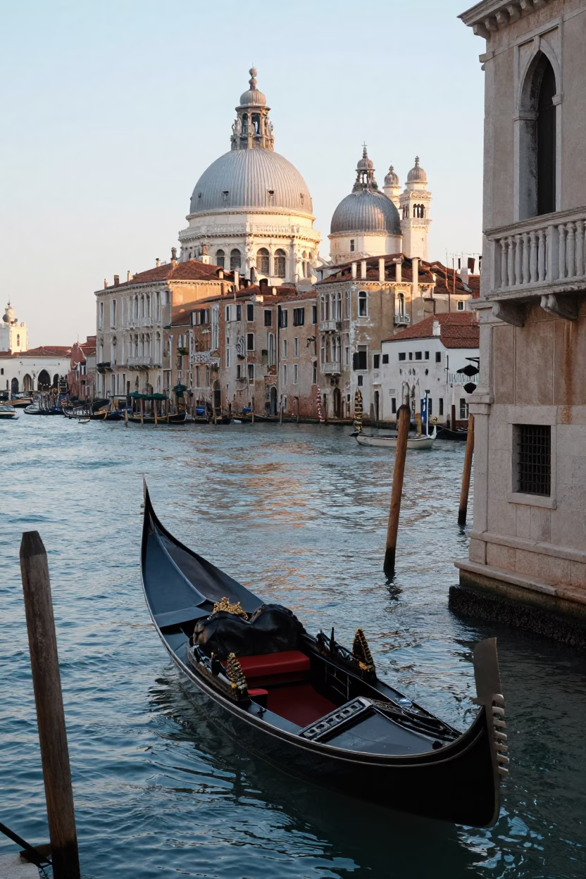 Early Morning Light on Venice Grand Canal with Gondolas and Historic Architecture in in Venice, Italy
