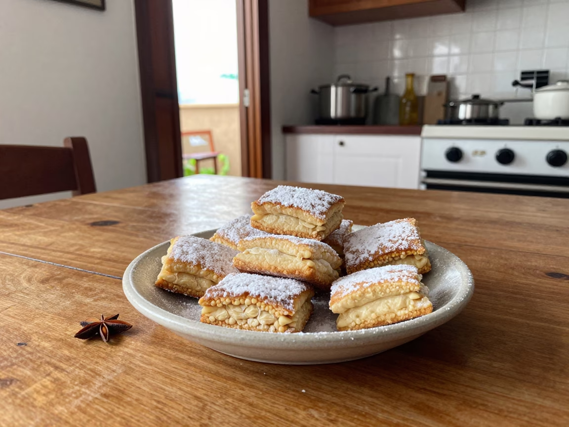 Early Morning Lima Breakfast Scene with Alfajores and Spice Jars on Wooden Table in in Lima, Peru