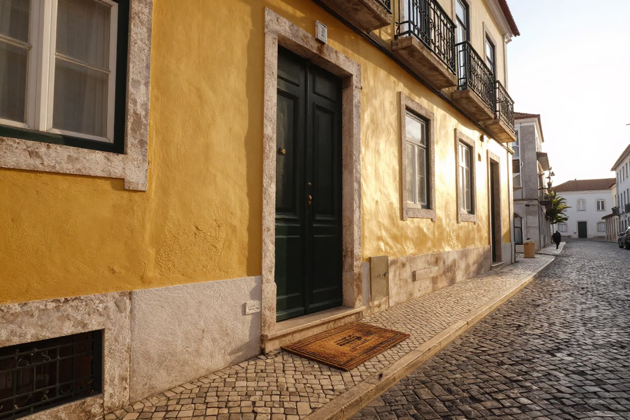 Early Morning Lisbon Street Scene with Vintage 1970s Aesthetic and Local Details in in Lisbon, Portugal