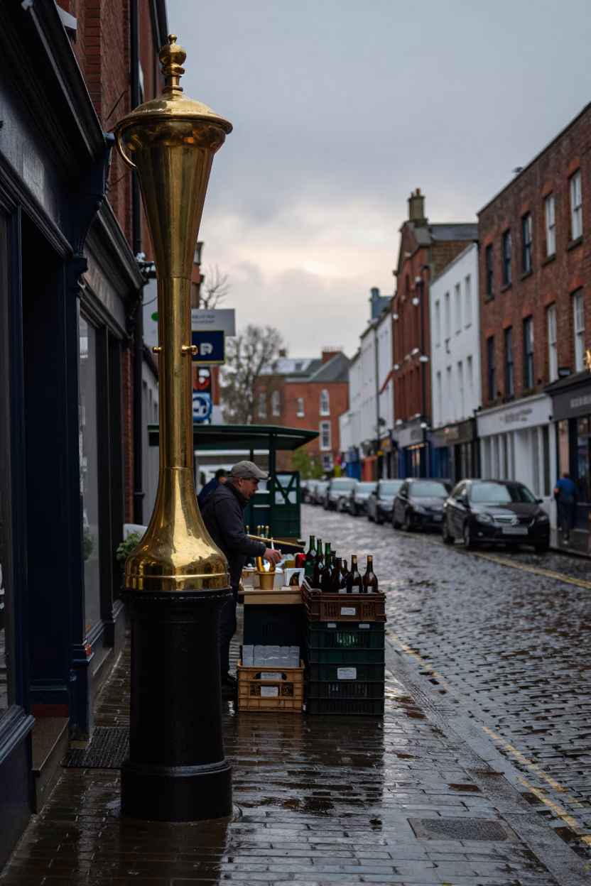Early Morning Liverpool Street Scene with Polished Brass and Twine Details in in Liverpool, United Kingdom