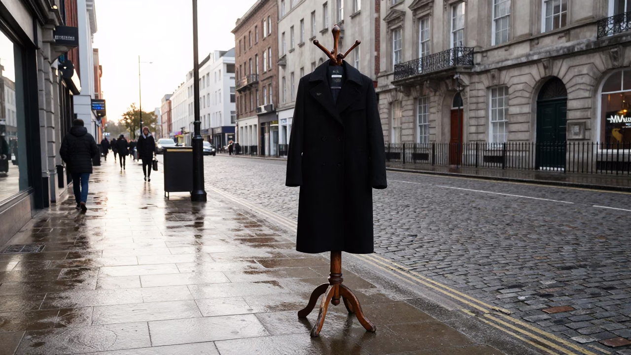 Early Morning Liverpool Street Scene with Vintage Coat Stand and Urban Details in in Liverpool, United Kingdom