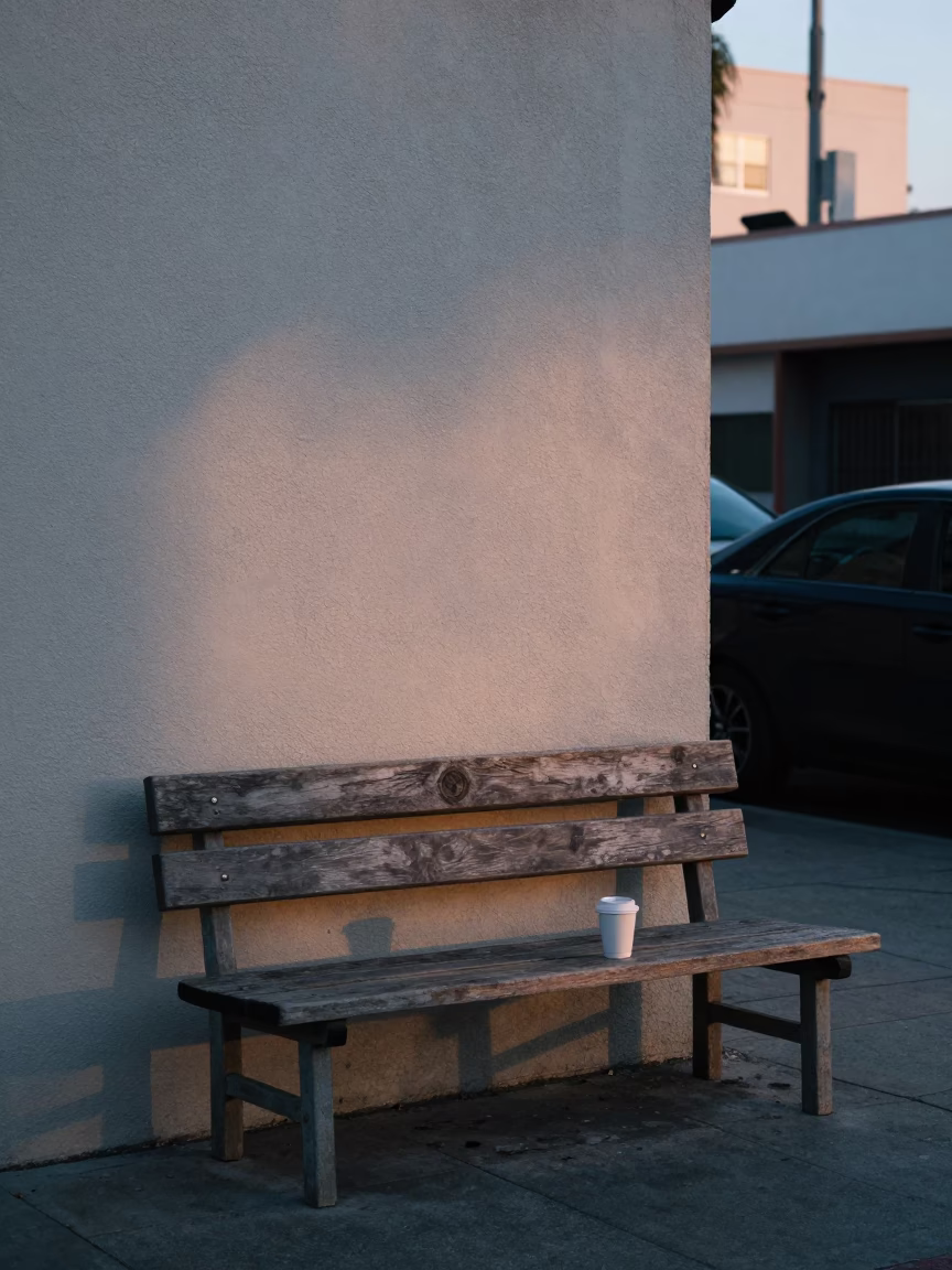 Early Morning Los Angeles Street Scene with Coffee Cup and Notebook in in Los Angeles, California, United States