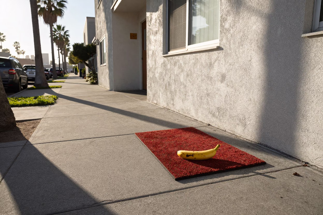 Early Morning Los Angeles Street Scene with Doormat and Bananas in California in in Los Angeles, California, United States