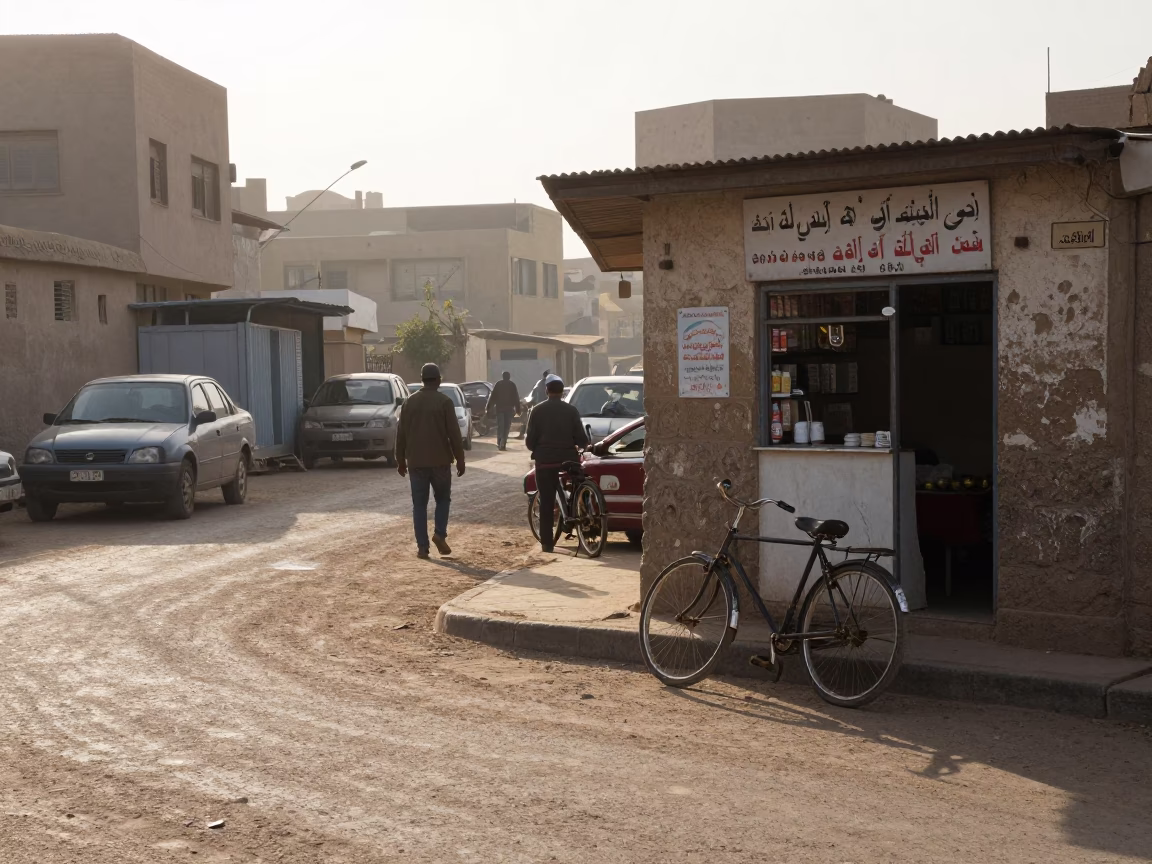 Early Morning Luxor Street Scene with Bicycle and Local Interaction in in Luxor, Egypt