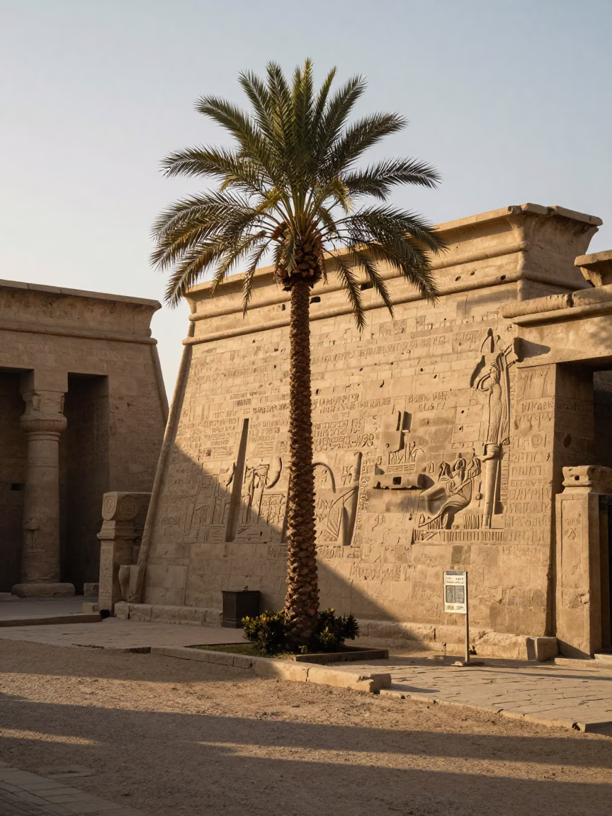 Early Morning Luxor Street Scene with Date Palm and Local Vendor in in Luxor, Egypt