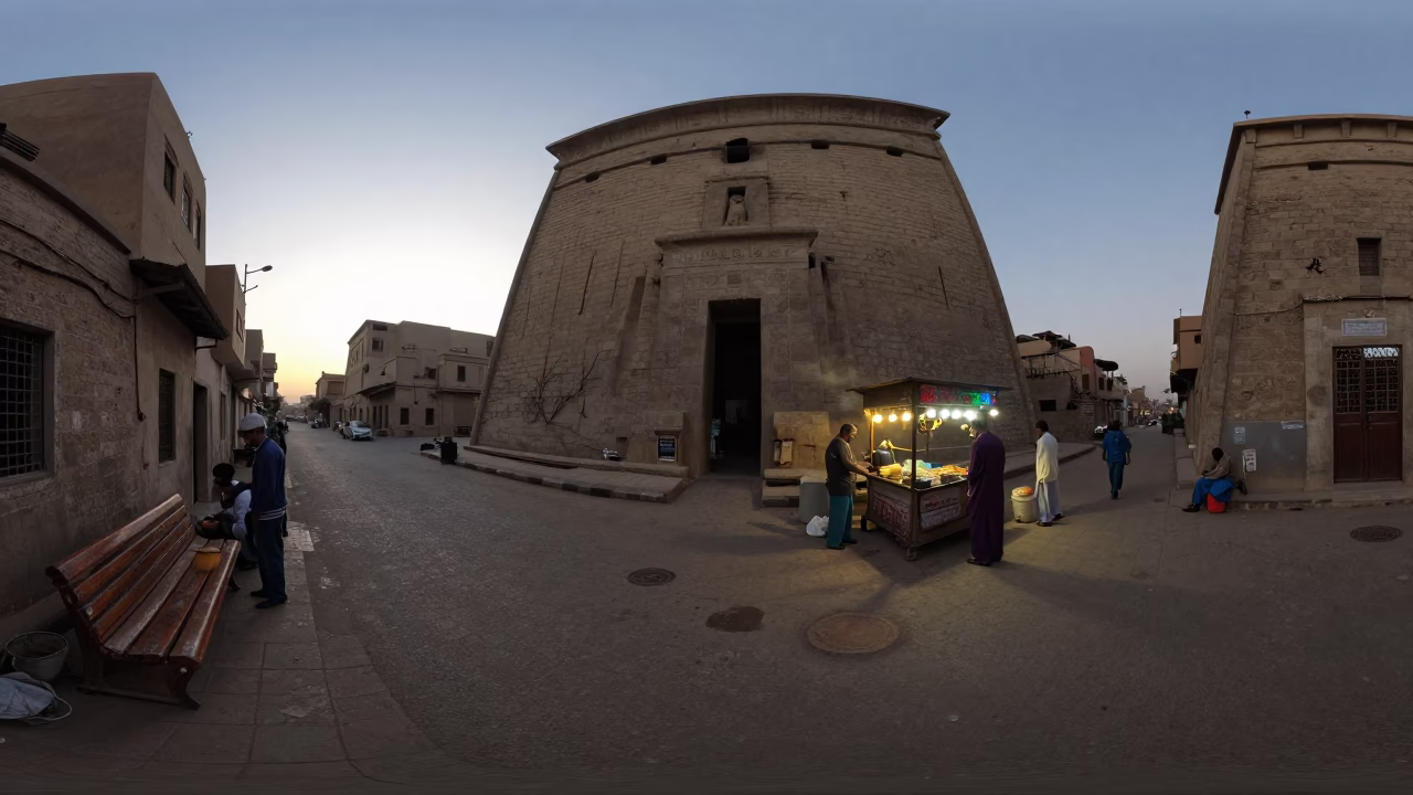 Early Morning Luxor Street Scene with Tea Stains and Local Interaction in in Luxor, Egypt