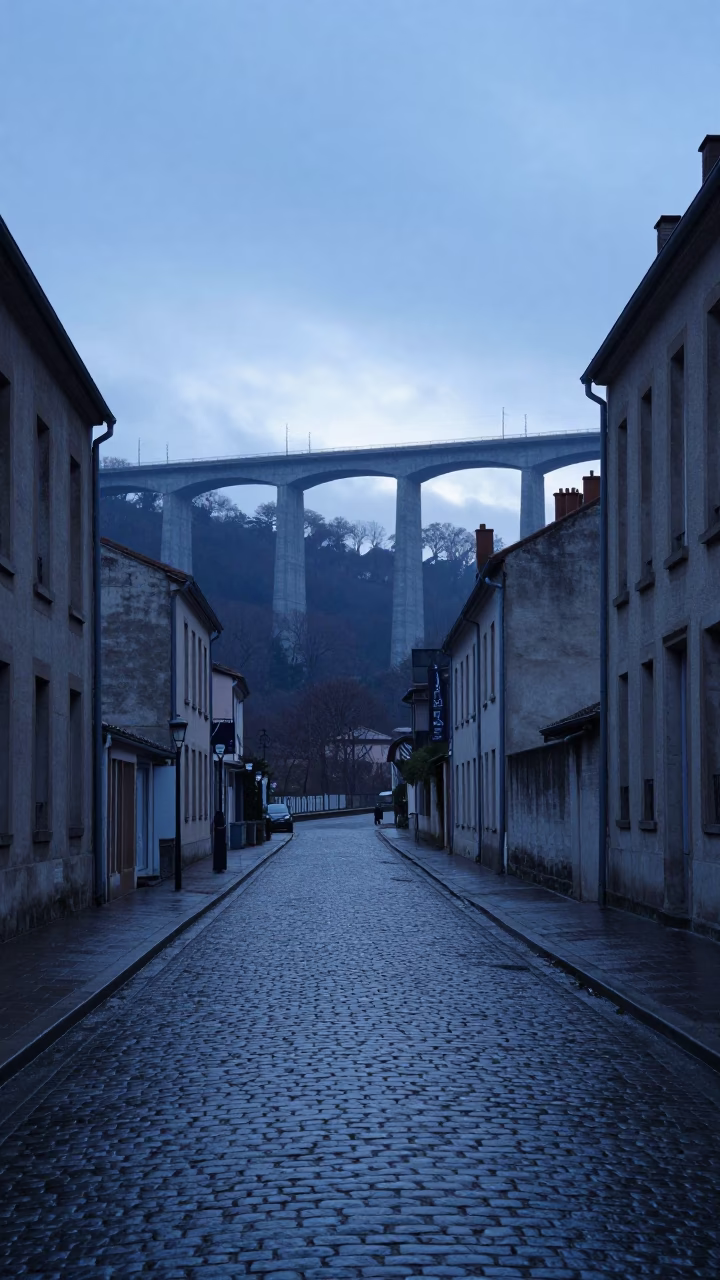 Early Morning Lyon Street Scene with Concrete Viaduct and Drying Laundry in in Lyon, France