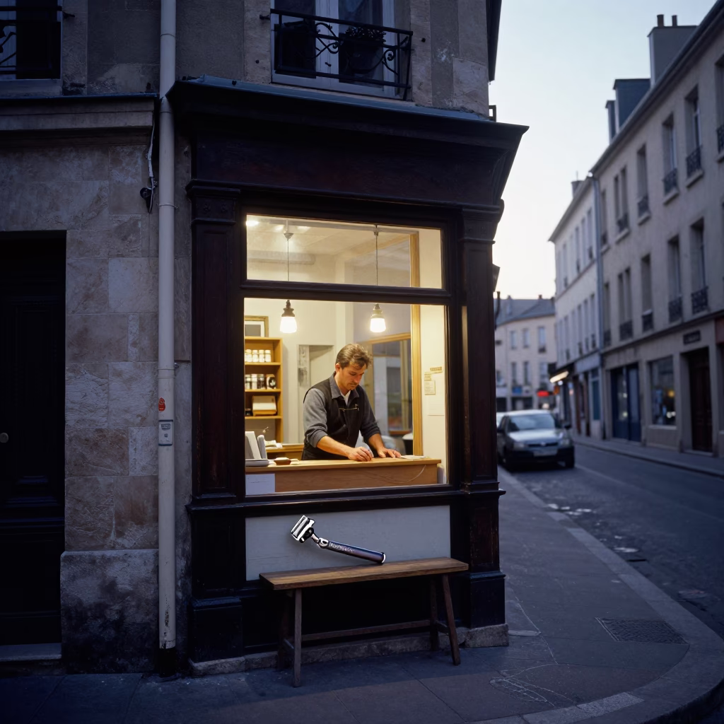 Early Morning Lyon Street Scene with Safety Razor and Rusty Drawer Pull in in Lyon, France